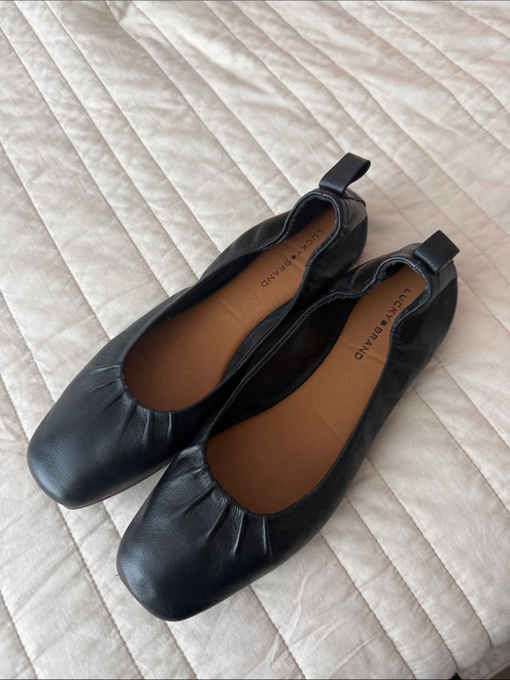 Lucky Brand Black Leather Ballet Flats with Elastic Topline